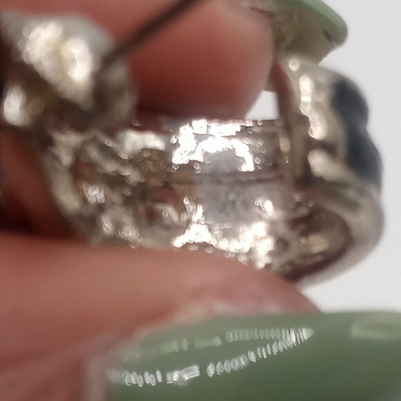 Panther Earrings Black Enamel Silver-Tone Pierced Back Open Half Hoop 1"Earrings - Picture 10 of 11